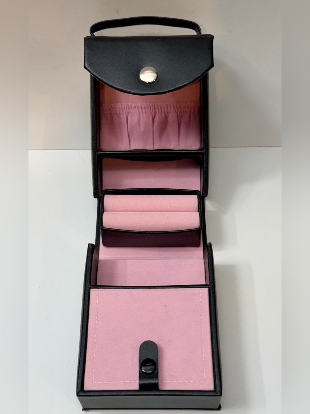 Black & Pink Folding Travel Jewelry Organizer Case Ring Necklace Storage